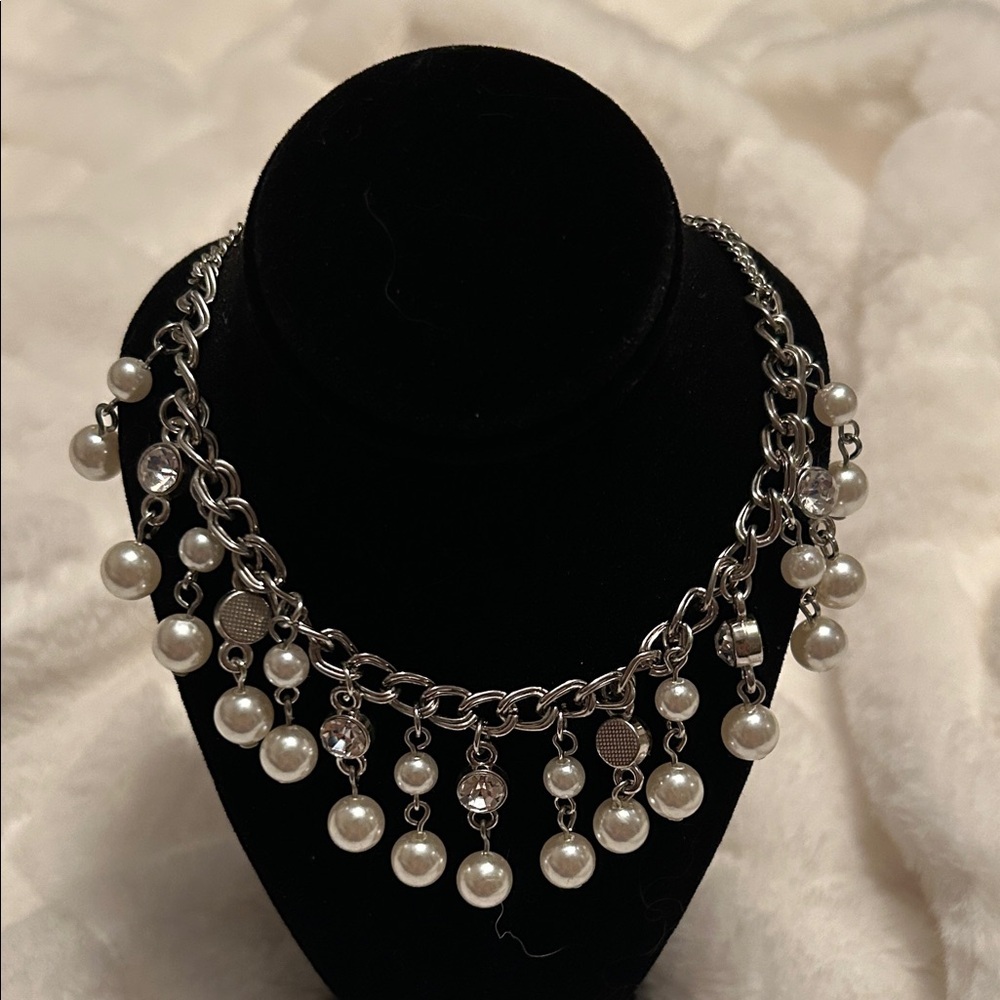 Paparazzi Silver and Pearl Charm Necklace